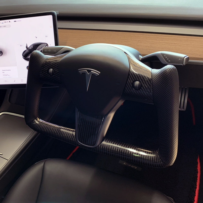 Tesla (テスラ) モデル3 Yoke／カーボン& レザーコンビステアリング